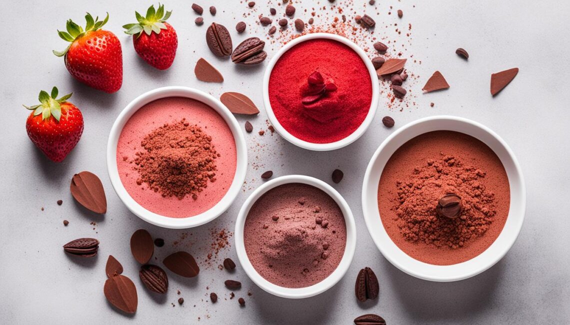 anti-aging super food, strawberry powder, cocoa power, etc.